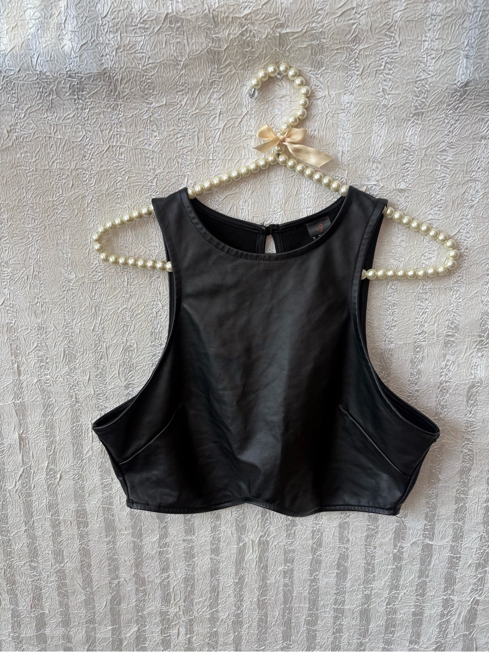 SleeveLess Black Faux Leather Crop Top
